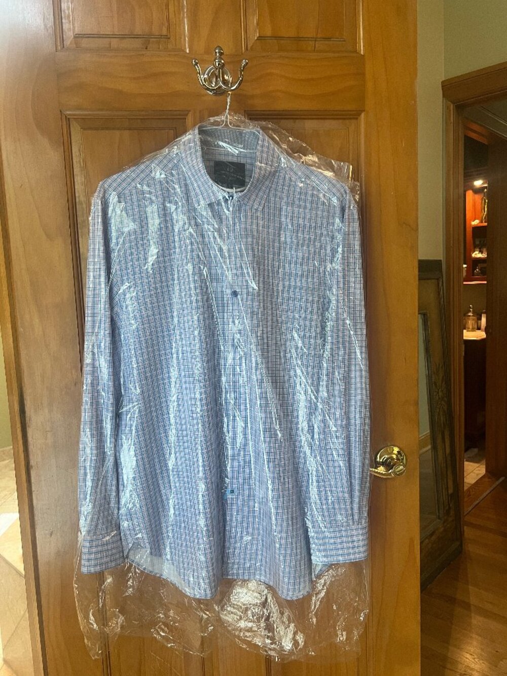 WRK Work Rest Karma Pink Blue Check 4-Way Stretch Button Up Shirt 16.5